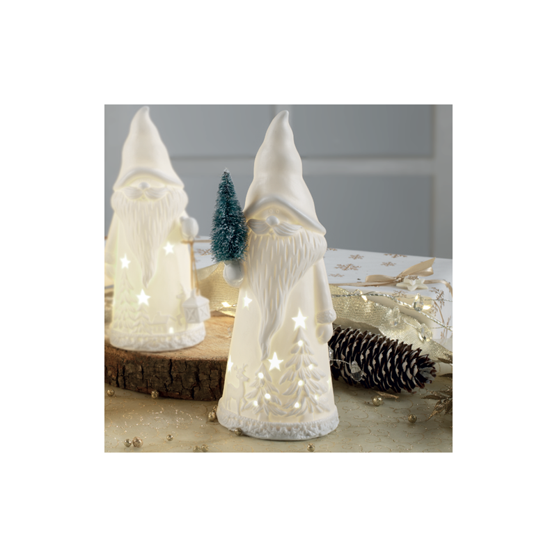 Père Noël en céramique avec sapin et lumière LED Ambiance de Noël